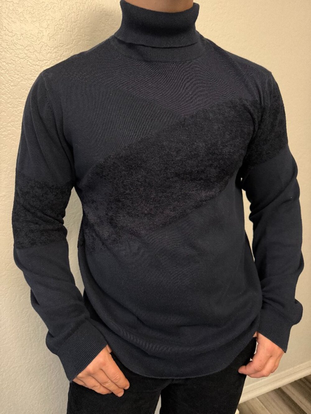 Armani Exchange Men's Navy Blue Textured Turtleneck Sweater - Size L